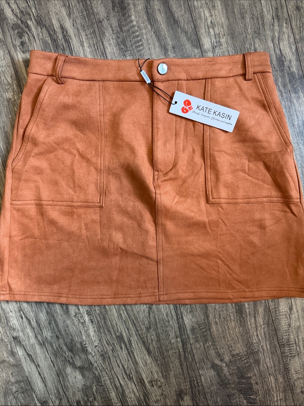 Kate Kasin Rust Orange Mini Skirt with Front Patch Pockets